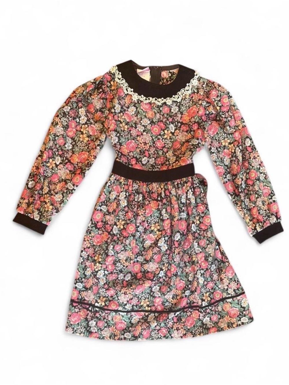 Vintage 1980s Polly Flinders Calico Floral Cottagecore Prairie Dress Sz 6 Girls